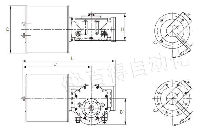 G型氣動(dòng)執行器雙作用安裝尺寸圖